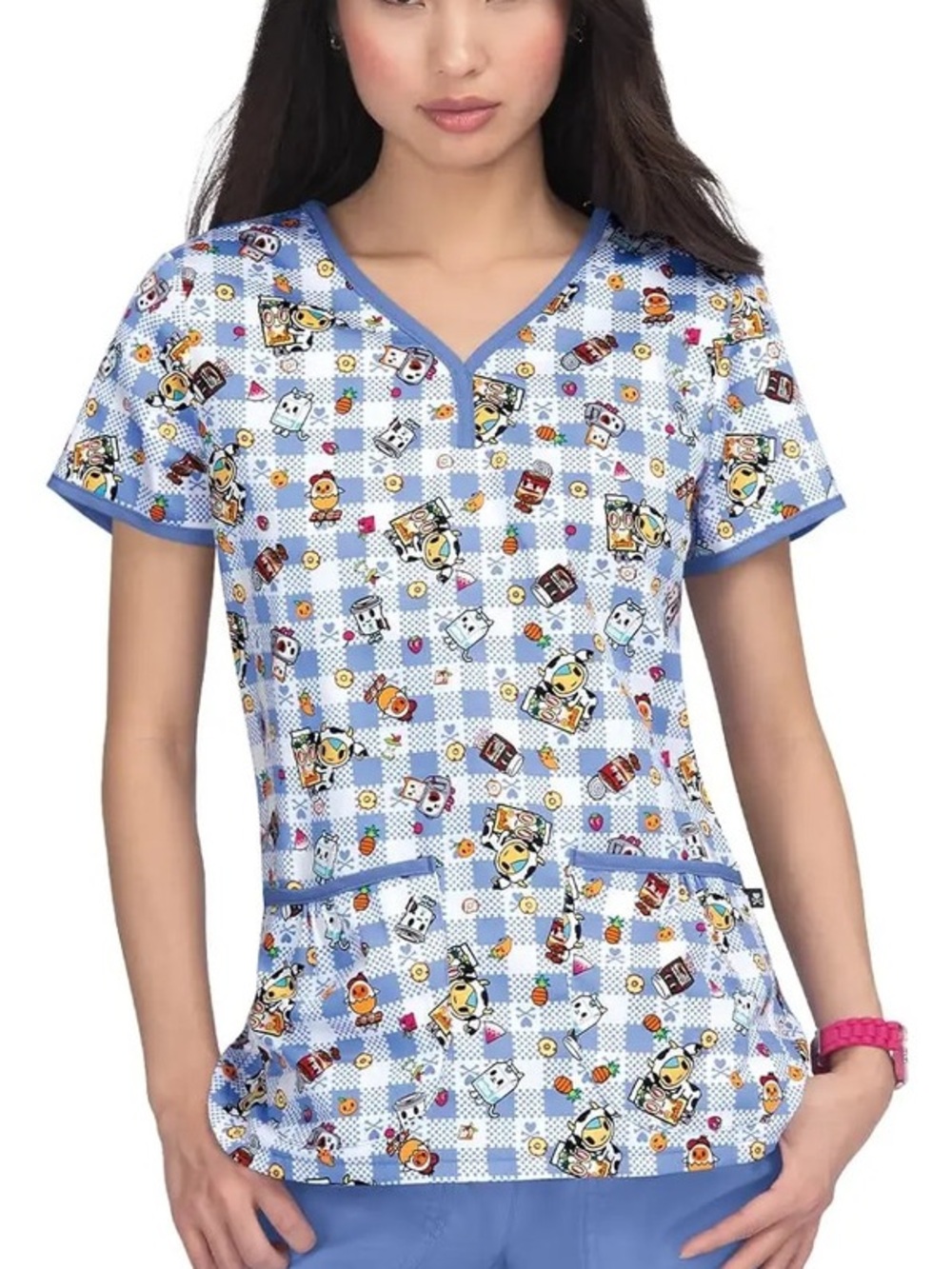 Koi x Tokidoki Checkered Blue Summer Picnic Eve Scrub Top